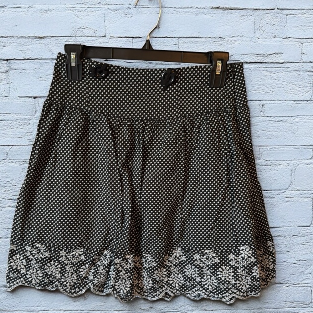 Joe Benbasset Black and white polka dot ruffled floral midi Skirt 28" M